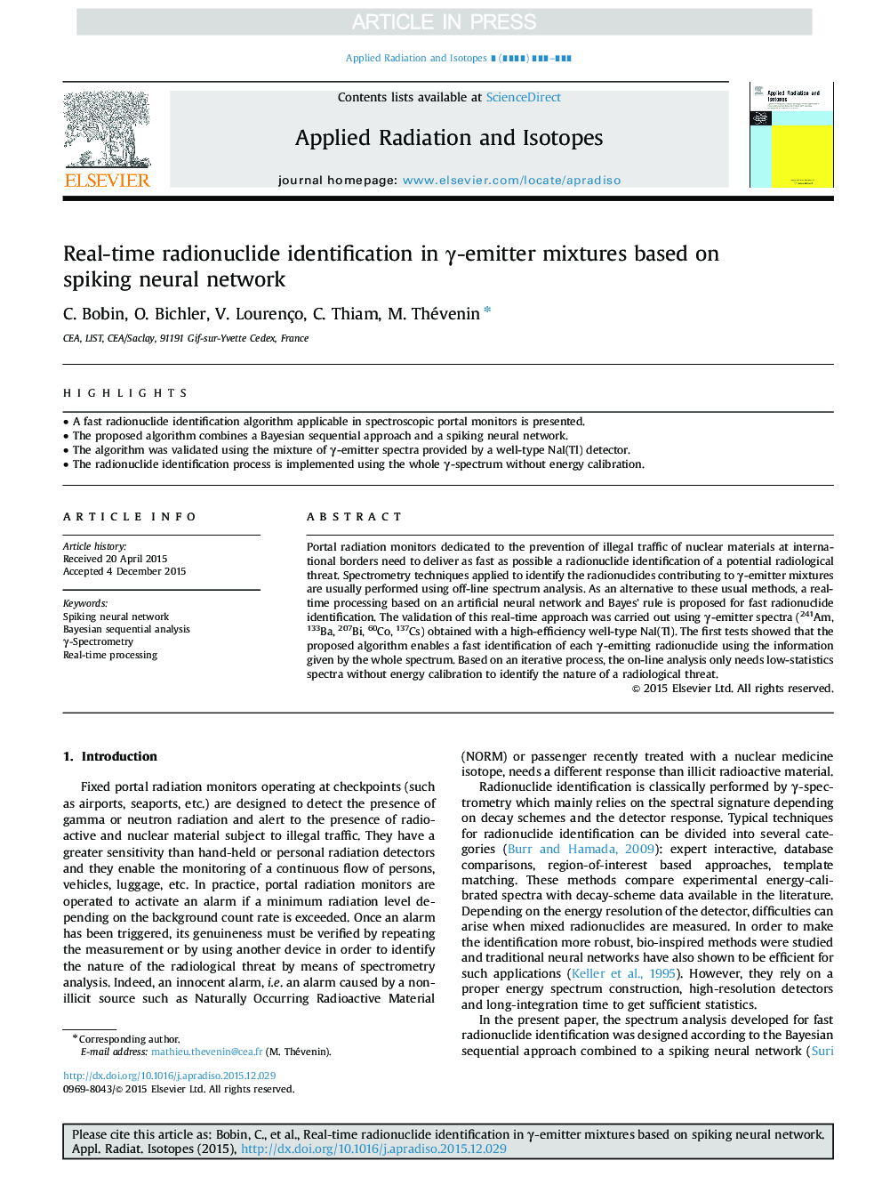 Real-time radionuclide identification in Î³-emitter mixtures based on spiking neural network