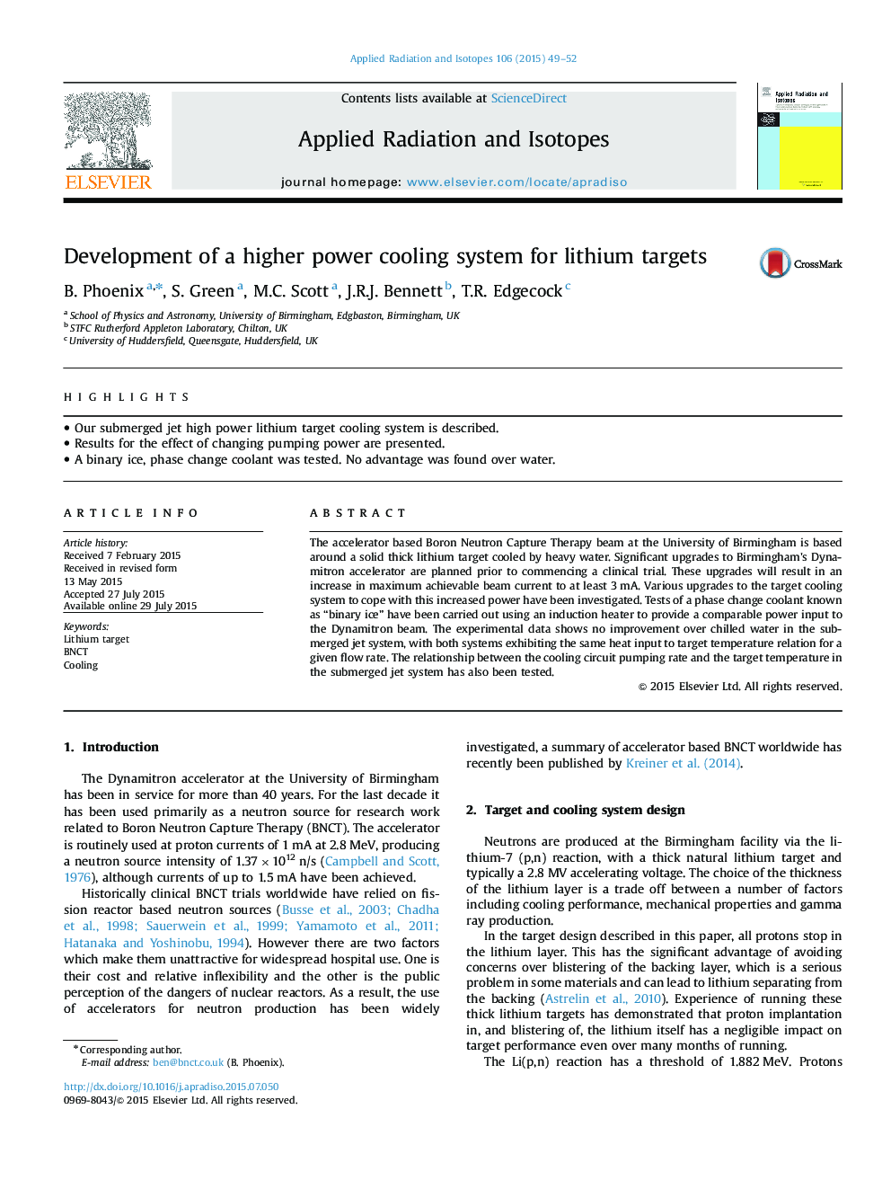 توسعه یک سیستم خنک کننده قدرت بالا برای اهداف لیتیوم 