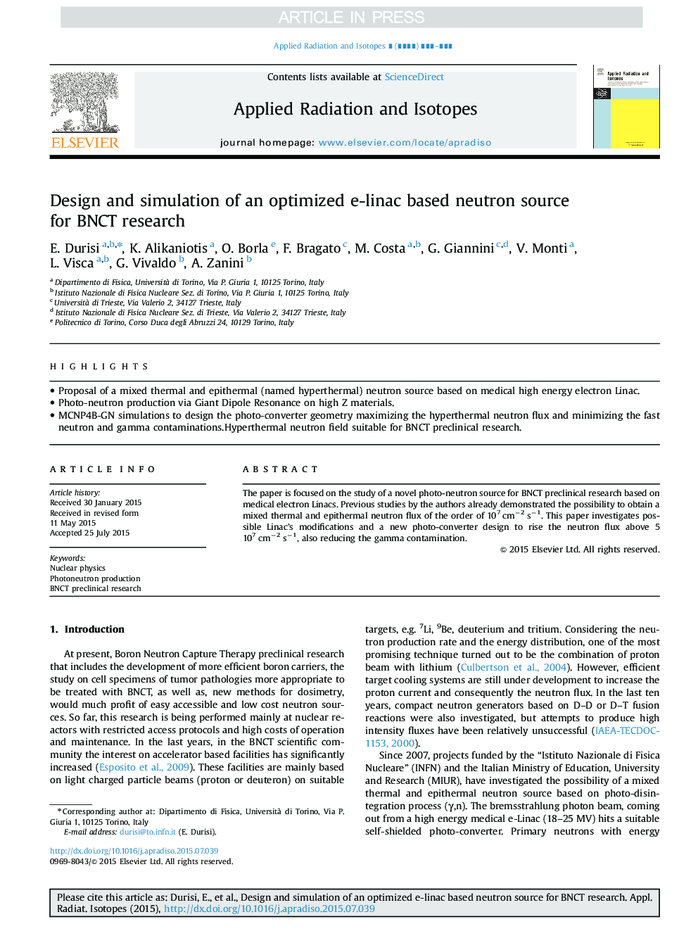 Design and simulation of an optimized e-linac based neutron source for BNCT research