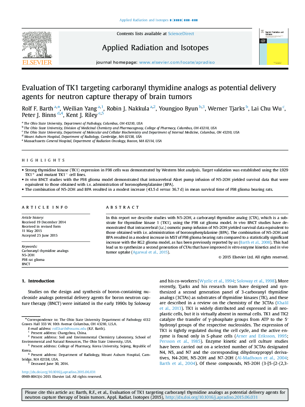 Evaluation of TK1 targeting carboranyl thymidine analogs as potential delivery agents for neutron capture therapy of brain tumors