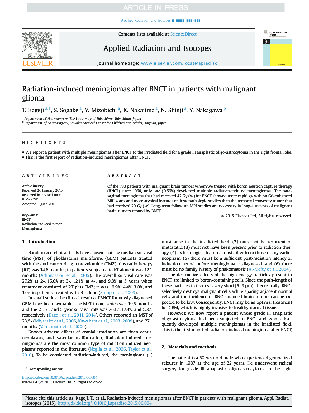 Radiation-induced meningiomas after BNCT in patients with malignant glioma