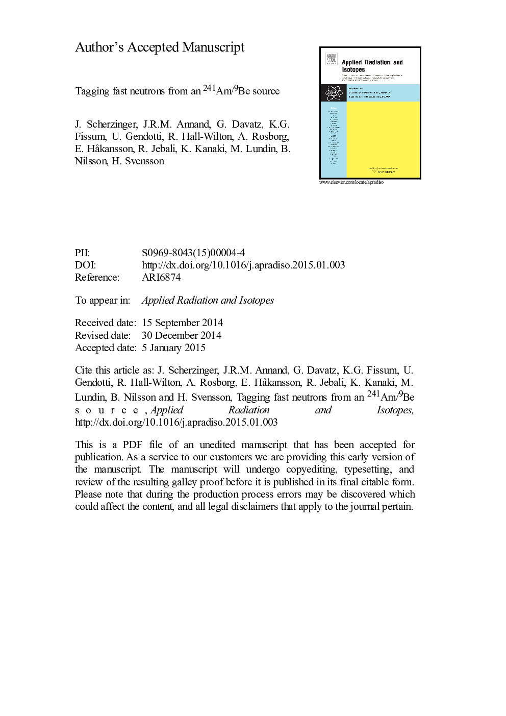 Tagging fast neutrons from an 241Am/9Be source