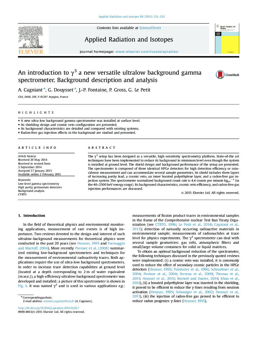 An introduction to Î³3 a new versatile ultralow background gamma spectrometer. Background description and analysis