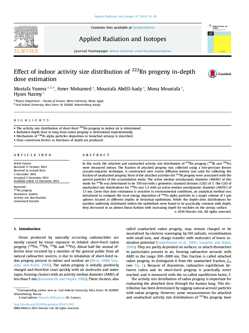 Effect of indoor activity size distribution of 222Rn progeny in-depth dose estimation