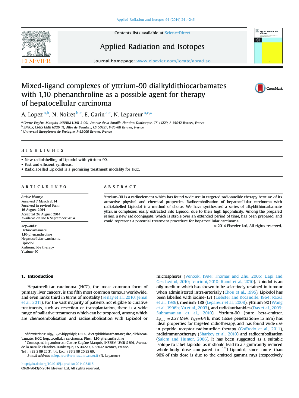 Mixed-ligand complexes of yttrium-90 dialkyldithiocarbamates with 1,10-phenanthroline as a possible agent for therapy of hepatocellular carcinoma