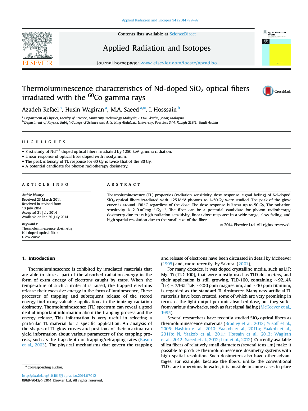 Thermoluminescence characteristics of Nd-doped SiO2 optical fibers irradiated with the 60Co gamma rays