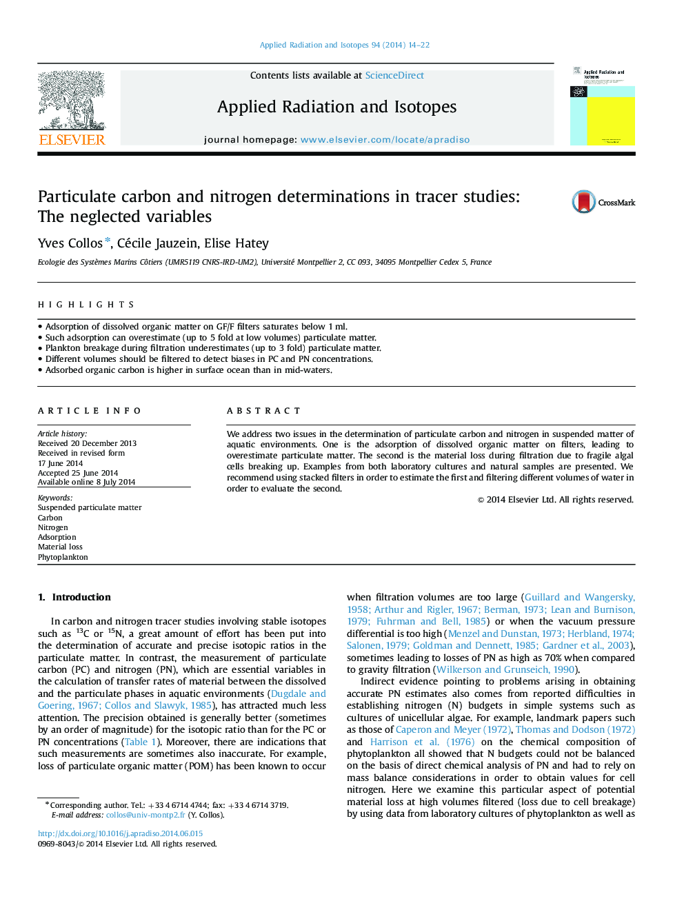 Particulate carbon and nitrogen determinations in tracer studies: The neglected variables