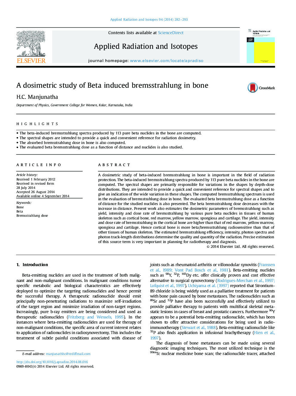 A dosimetric study of Beta induced bremsstrahlung in bone