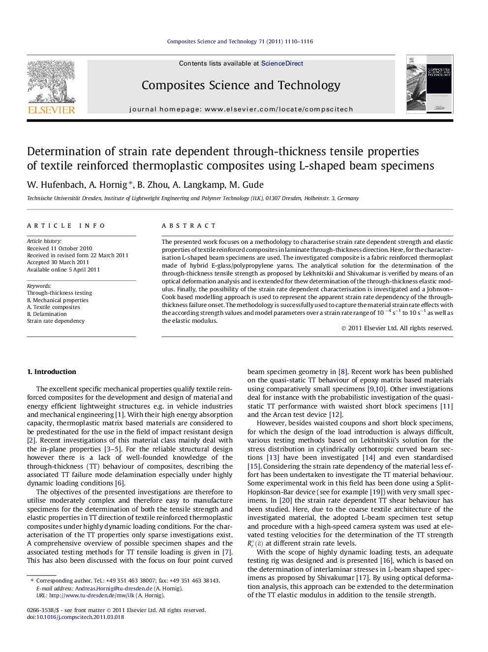 Determination of strain rate dependent through-thickness tensile properties of textile reinforced thermoplastic composites using L-shaped beam specimens