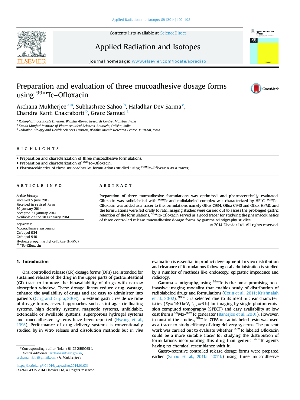 Preparation and evaluation of three mucoadhesive dosage forms using 99mTc-Ofloxacin