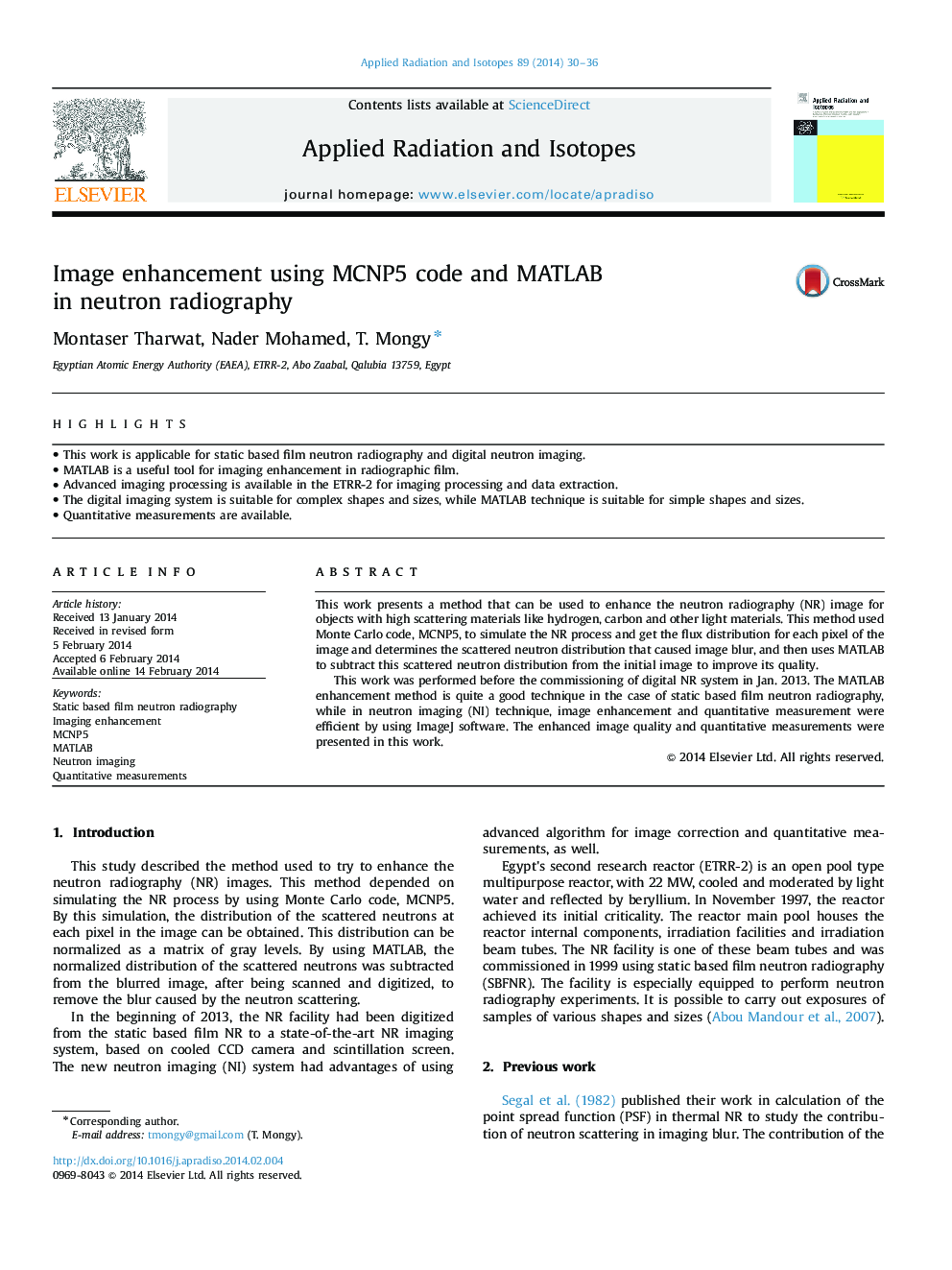 Image enhancement using MCNP5 code and MATLAB in neutron radiography