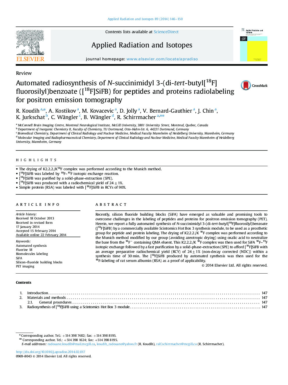 Automated radiosynthesis of N-succinimidyl 3-(di-tert-butyl[18F]fluorosilyl)benzoate ([18F]SiFB) for peptides and proteins radiolabeling for positron emission tomography