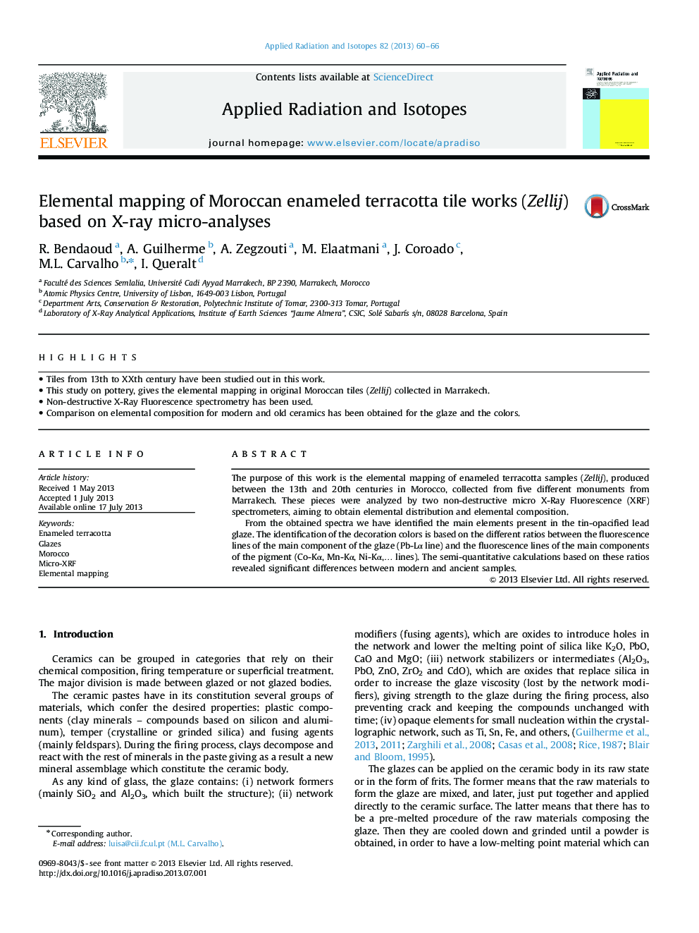 Elemental mapping of Moroccan enameled terracotta tile works (Zellij) based on X-ray micro-analyses