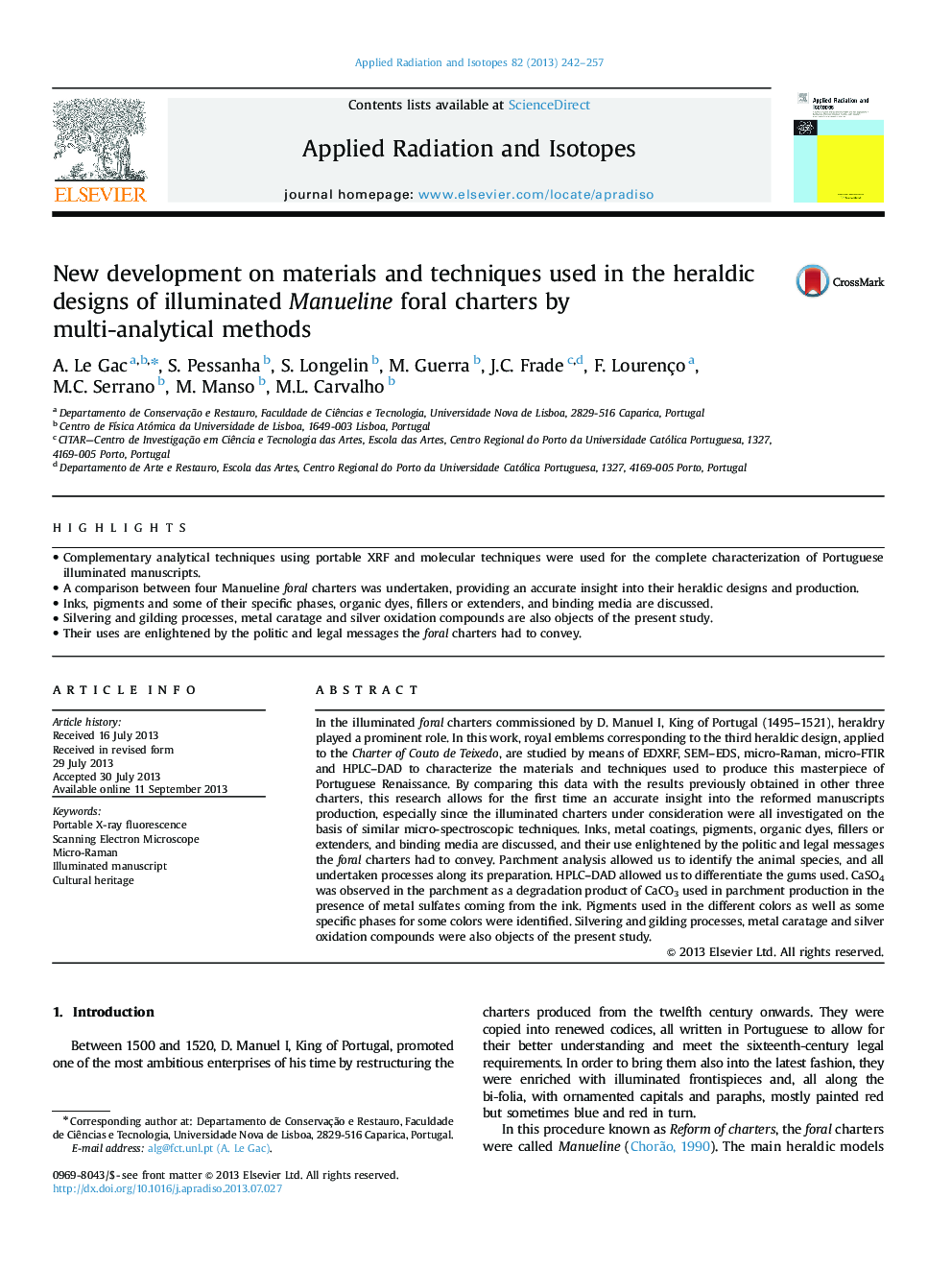 New development on materials and techniques used in the heraldic designs of illuminated Manueline foral charters by multi-analytical methods