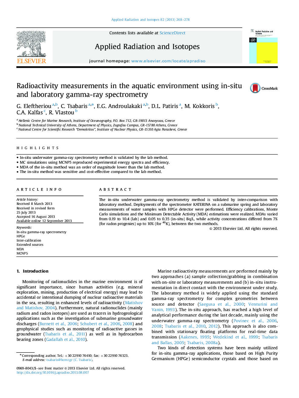 Radioactivity measurements in the aquatic environment using in-situ and laboratory gamma-ray spectrometry