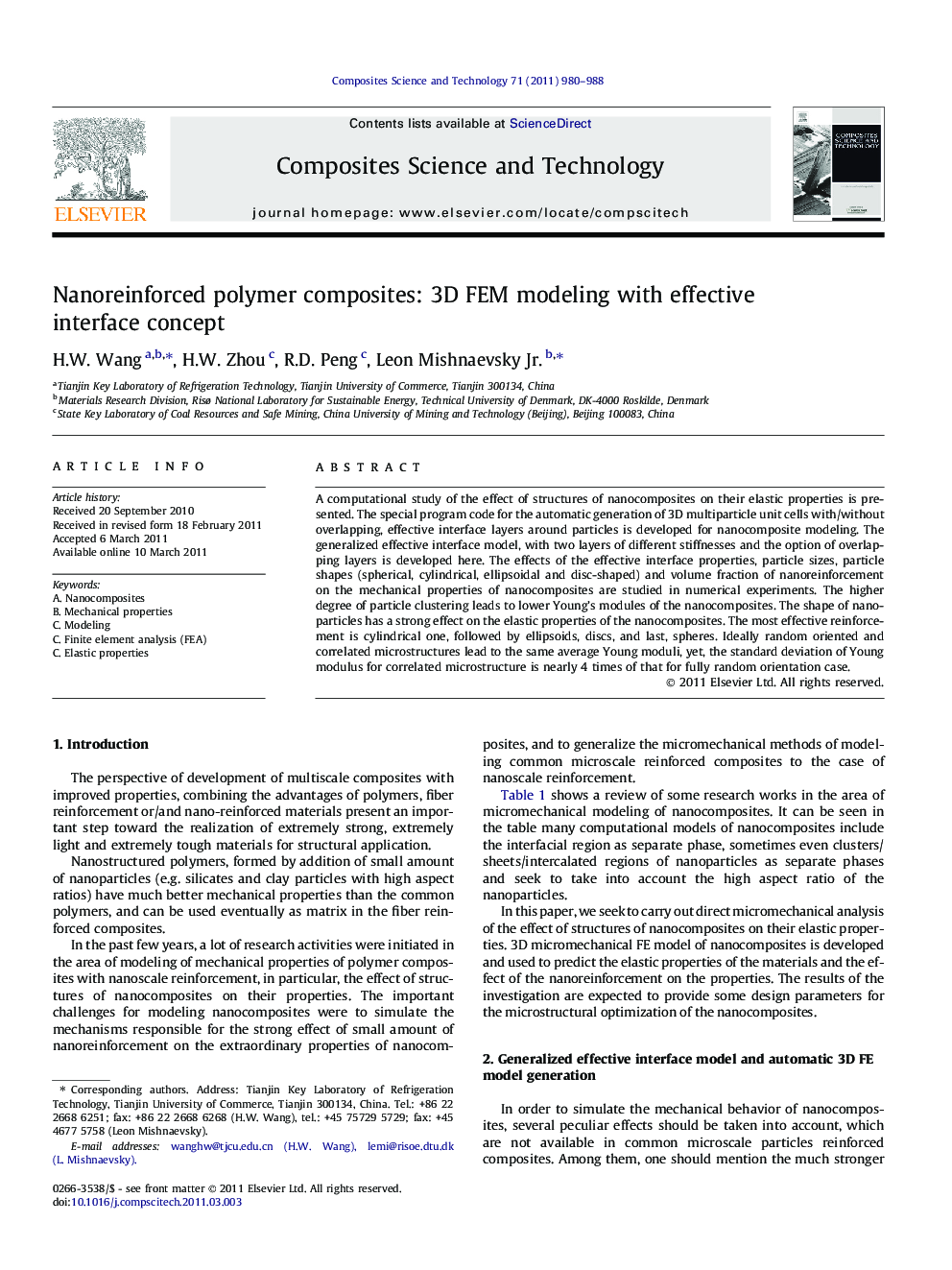 Nanoreinforced polymer composites: 3D FEM modeling with effective interface concept