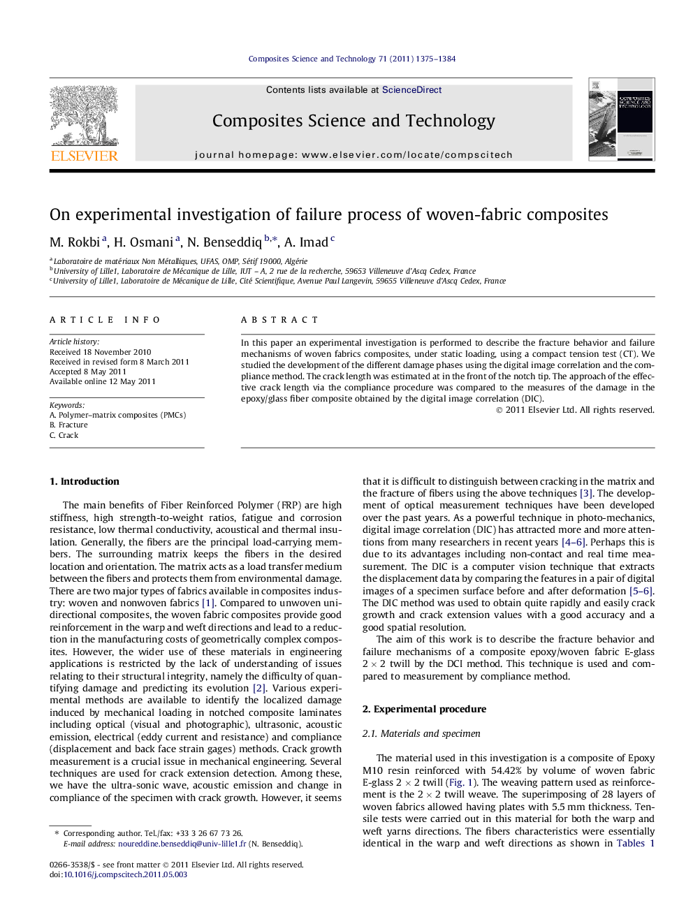 On experimental investigation of failure process of woven-fabric composites