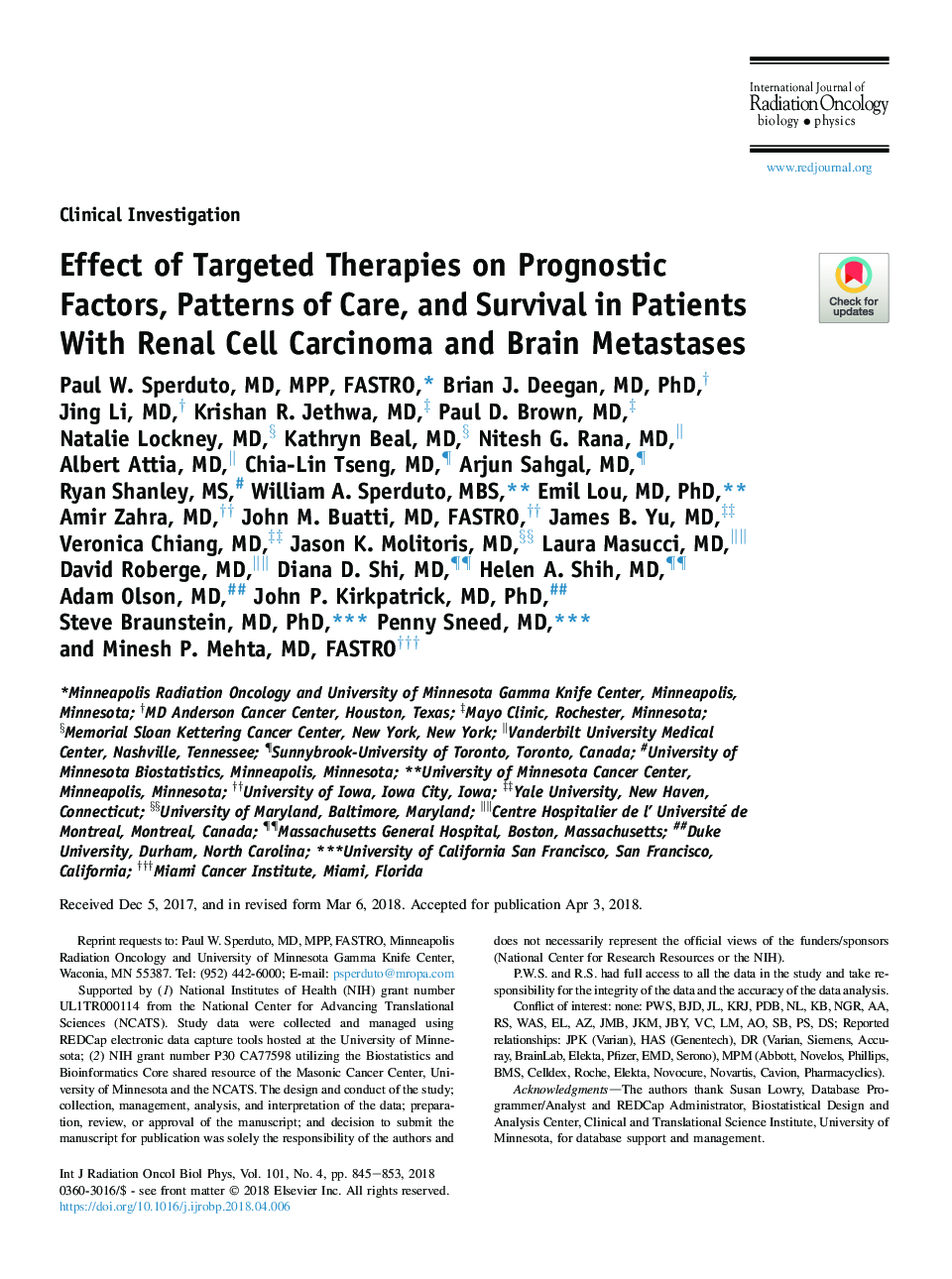 Effect of Targeted Therapies on Prognostic Factors, Patterns of Care, and Survival in Patients With Renal Cell Carcinoma and Brain Metastases