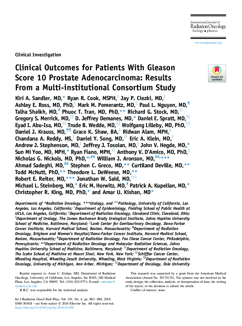 Clinical Outcomes for Patients With Gleason Score 10 Prostate Adenocarcinoma: Results From a Multi-institutional Consortium Study