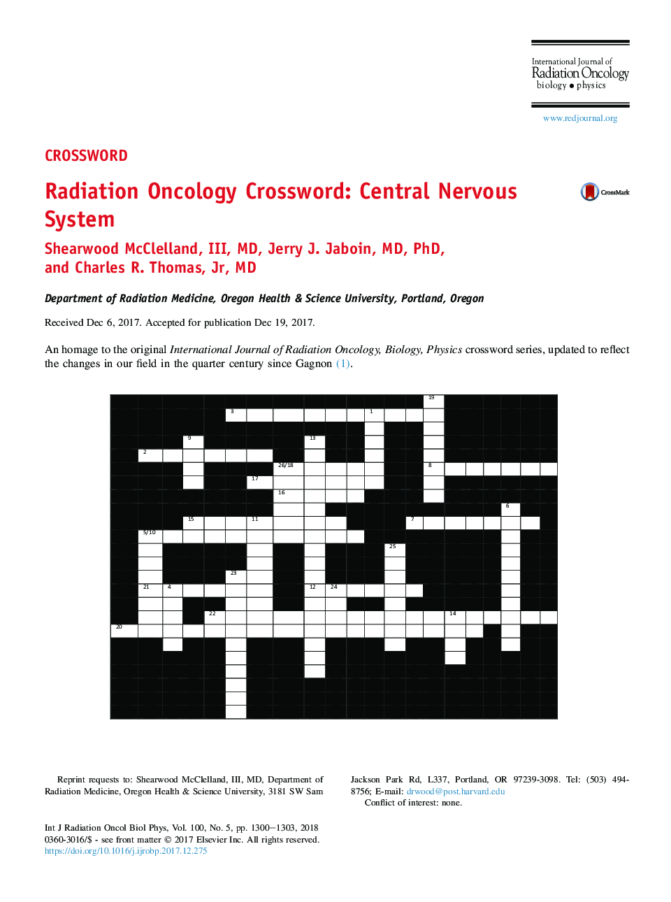 Radiation Oncology Crossword: Central Nervous System