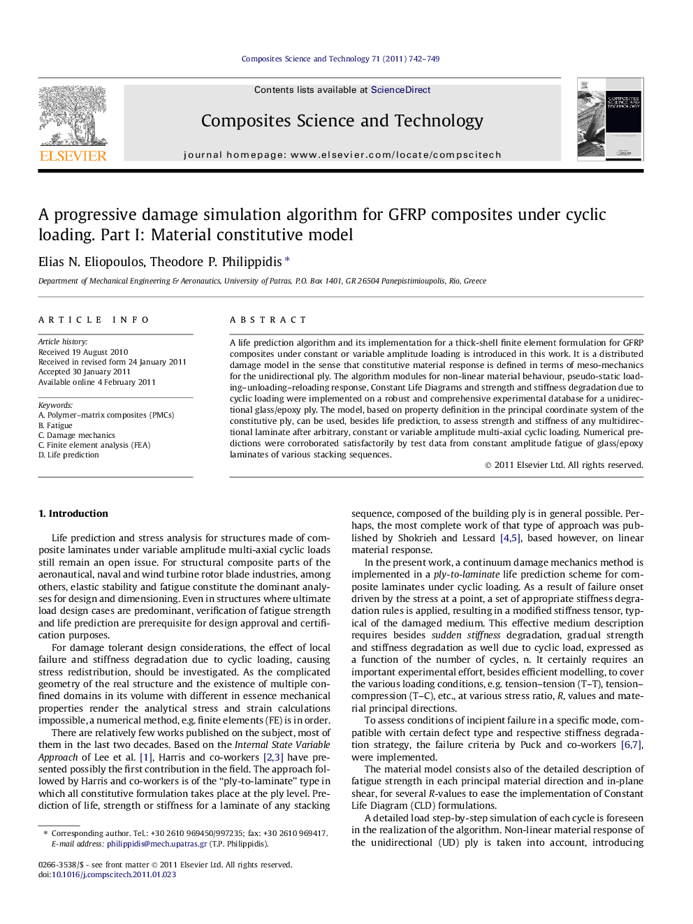 A progressive damage simulation algorithm for GFRP composites under cyclic loading. Part I: Material constitutive model