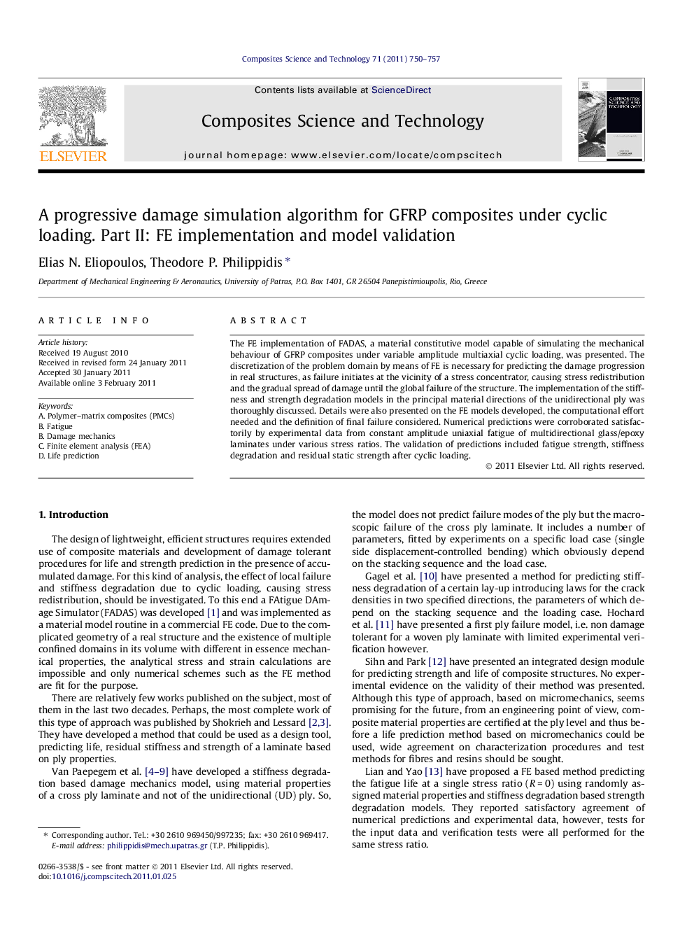 A progressive damage simulation algorithm for GFRP composites under cyclic loading. Part II: FE implementation and model validation