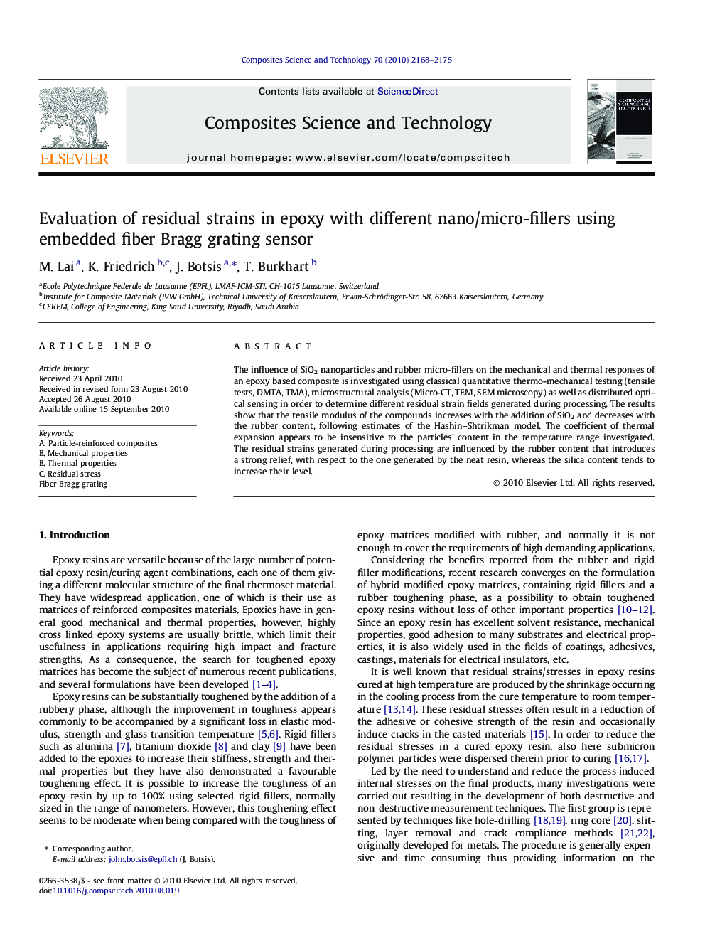 Evaluation of residual strains in epoxy with different nano/micro-fillers using embedded fiber Bragg grating sensor