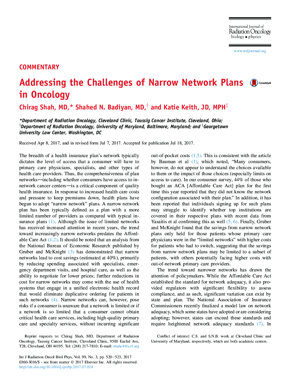 Addressing the Challenges of Narrow Network Plans in Oncology