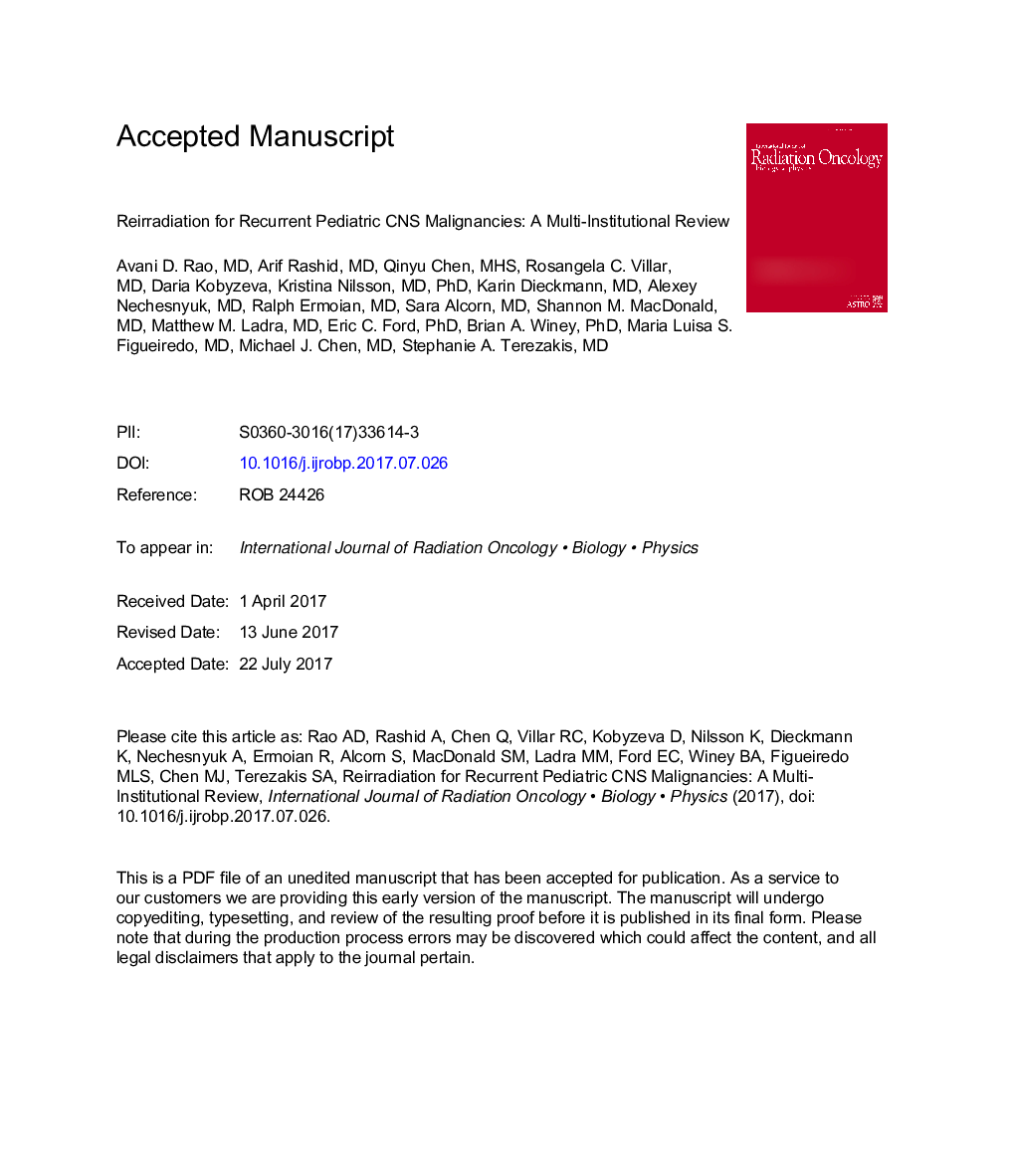 Reirradiation for Recurrent Pediatric Central Nervous System Malignancies: A Multi-institutional Review