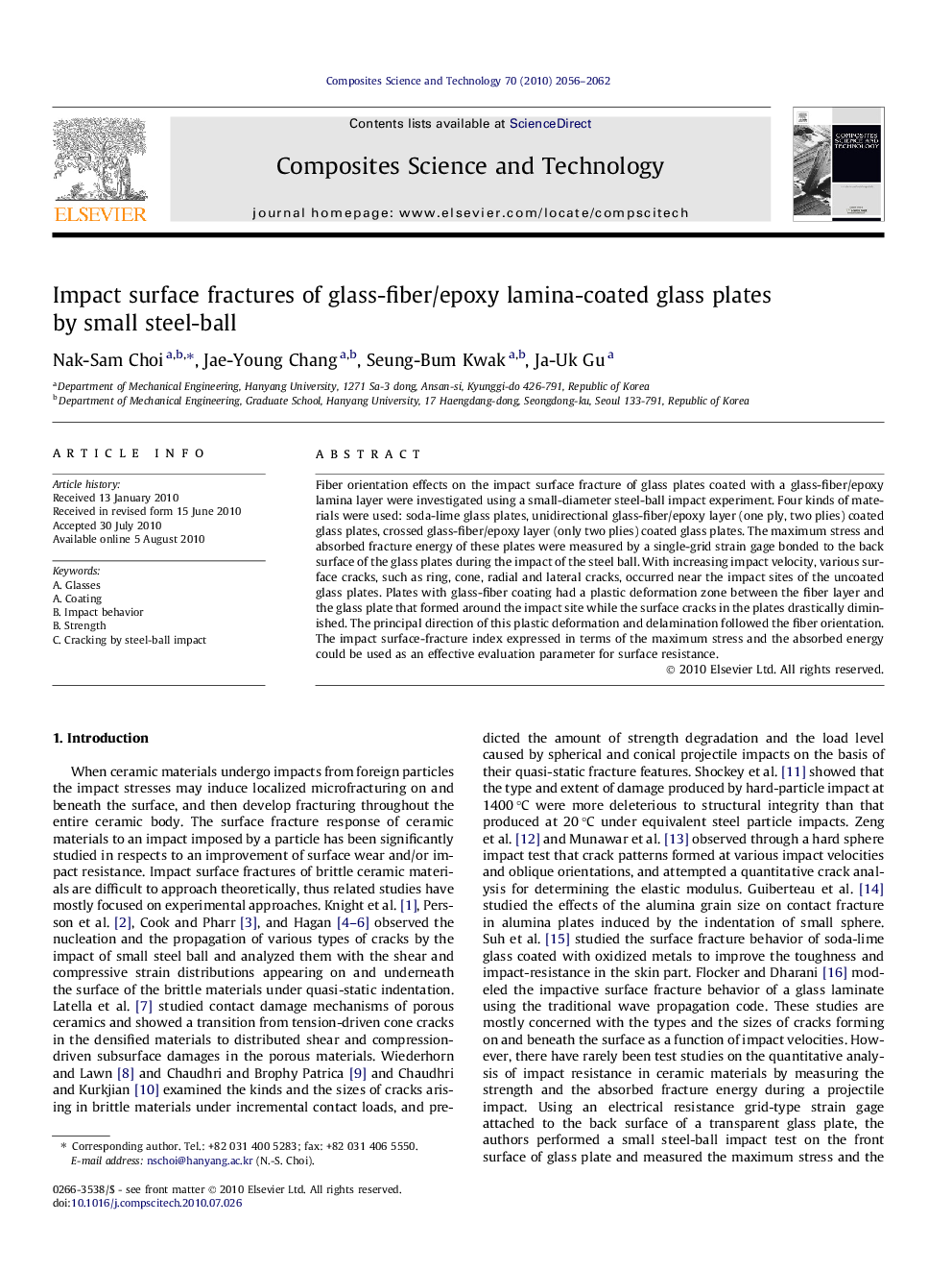 Impact surface fractures of glass-fiber/epoxy lamina-coated glass plates by small steel-ball