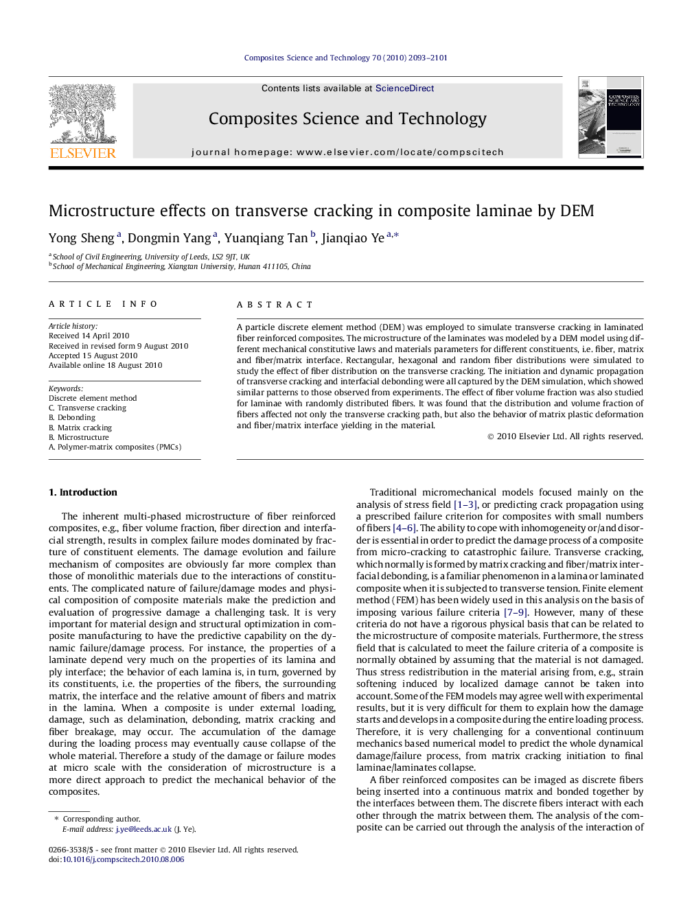 Microstructure effects on transverse cracking in composite laminae by DEM