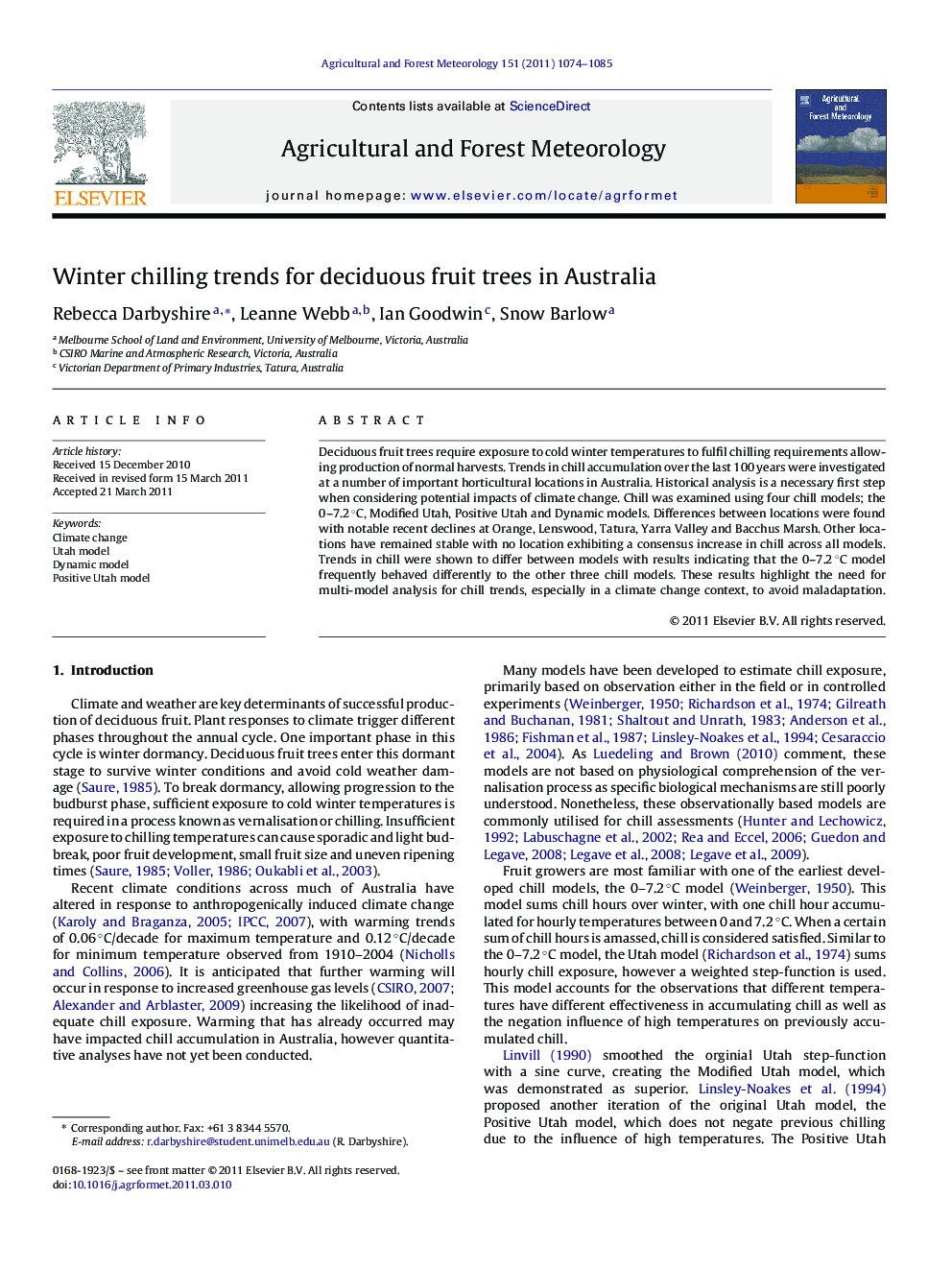 Winter chilling trends for deciduous fruit trees in Australia