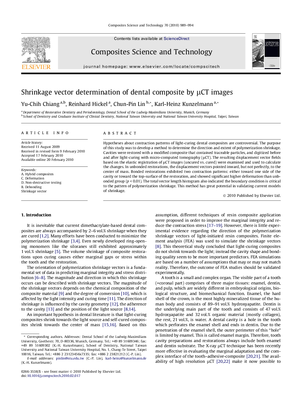 Shrinkage vector determination of dental composite by μCT images