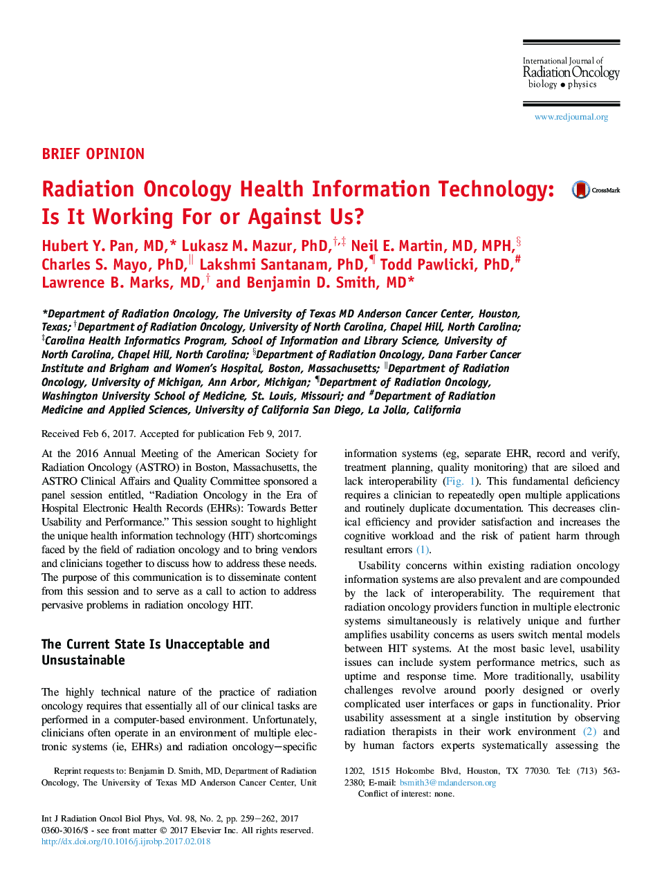 Radiation Oncology Health Information Technology: Is It Working For or Against Us?