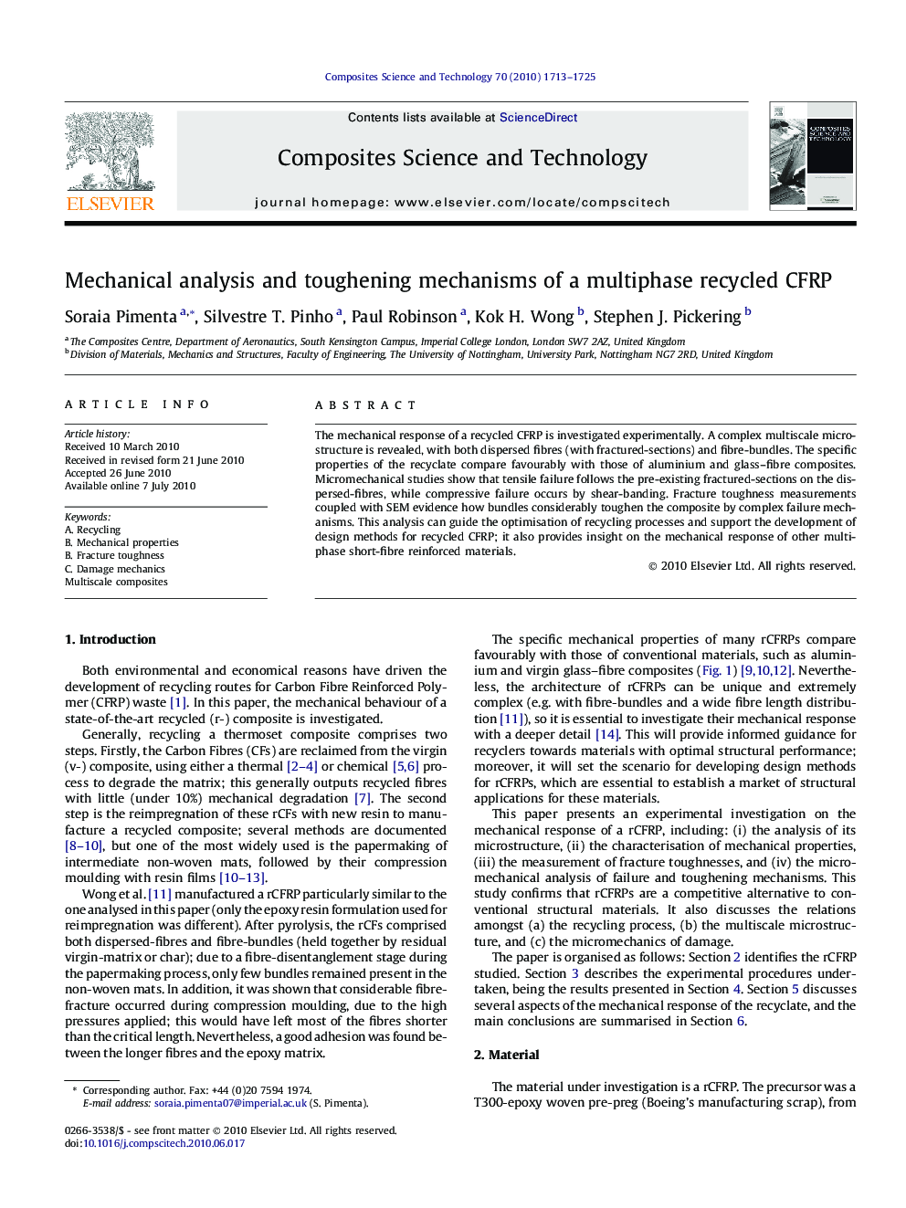 Mechanical analysis and toughening mechanisms of a multiphase recycled CFRP