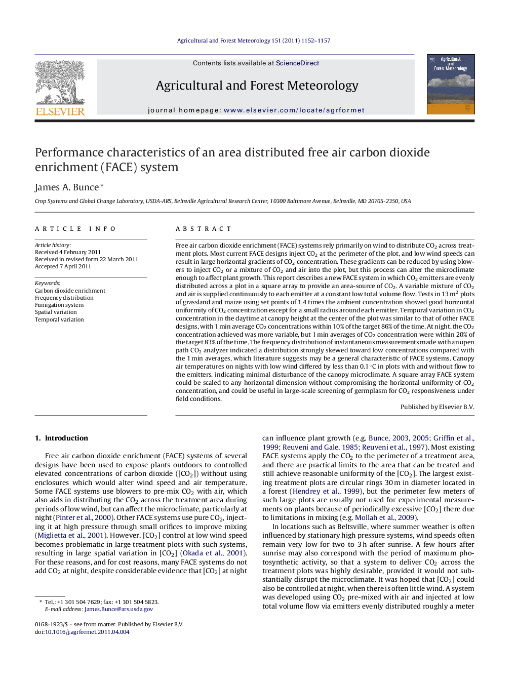 Performance characteristics of an area distributed free air carbon dioxide enrichment (FACE) system