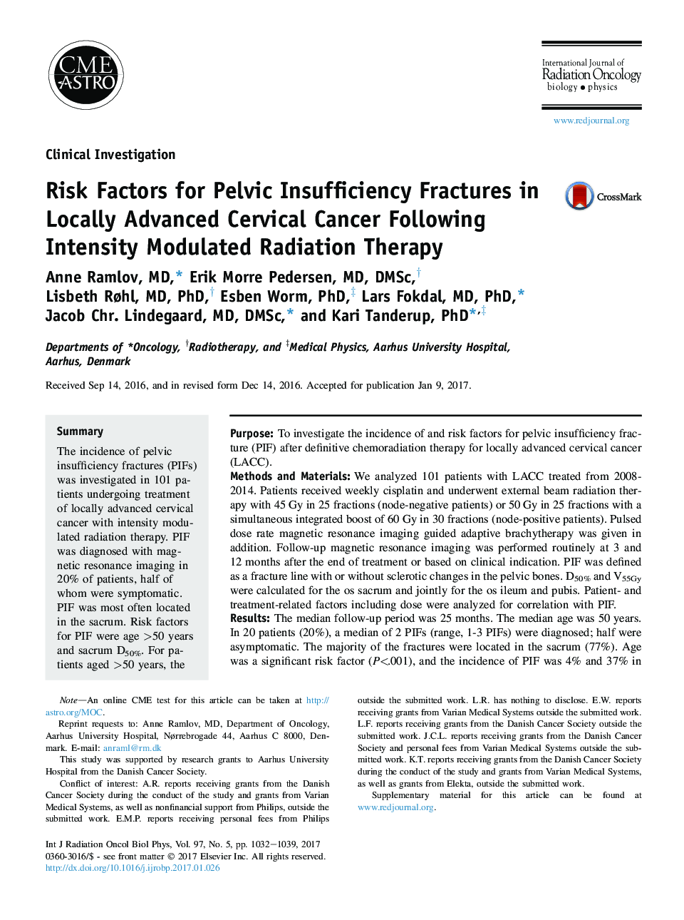 Risk Factors for Pelvic Insufficiency Fractures in Locally Advanced Cervical Cancer Following Intensity Modulated Radiation Therapy