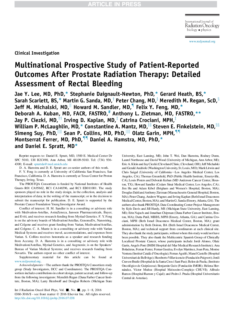 Multinational Prospective Study of Patient-Reported Outcomes After Prostate Radiation Therapy: Detailed Assessment of Rectal Bleeding