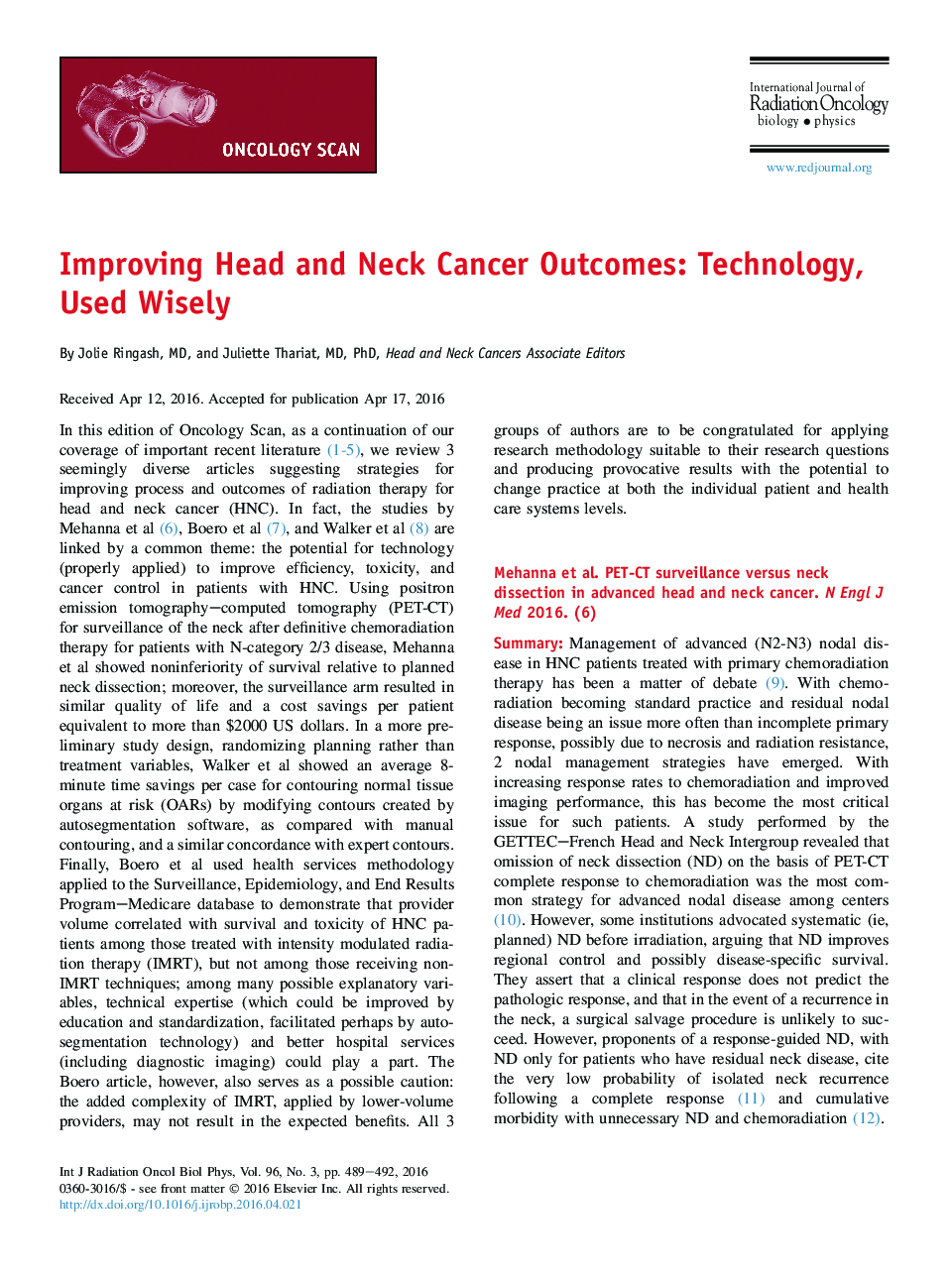 Improving Head and Neck Cancer Outcomes: Technology, Used Wisely
