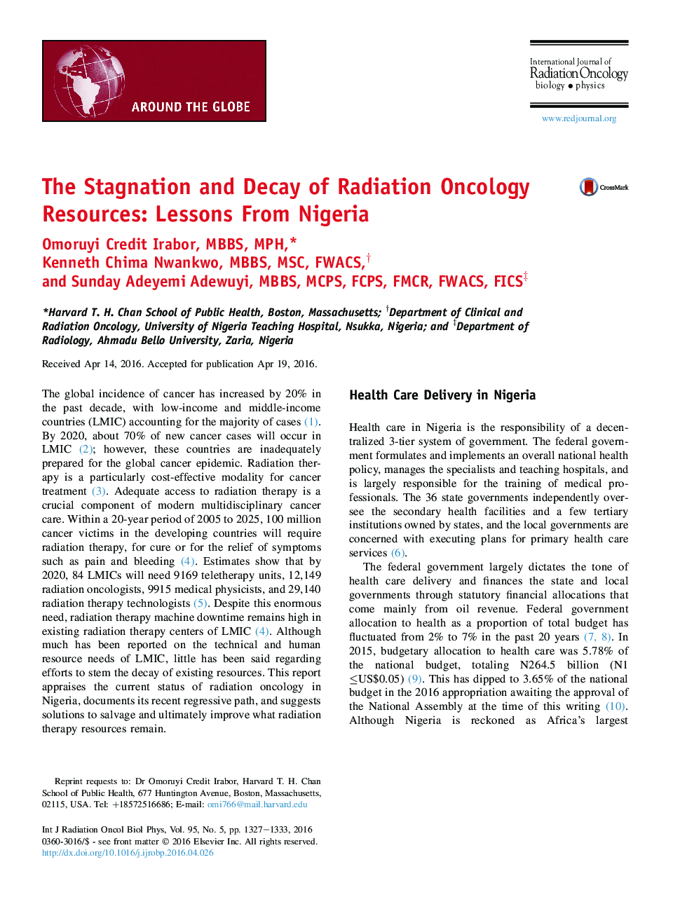 The Stagnation and Decay of Radiation Oncology Resources: Lessons From Nigeria