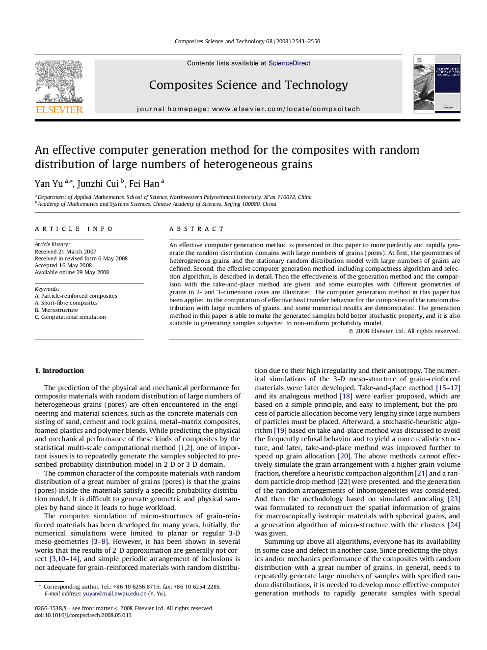 An effective computer generation method for the composites with random distribution of large numbers of heterogeneous grains