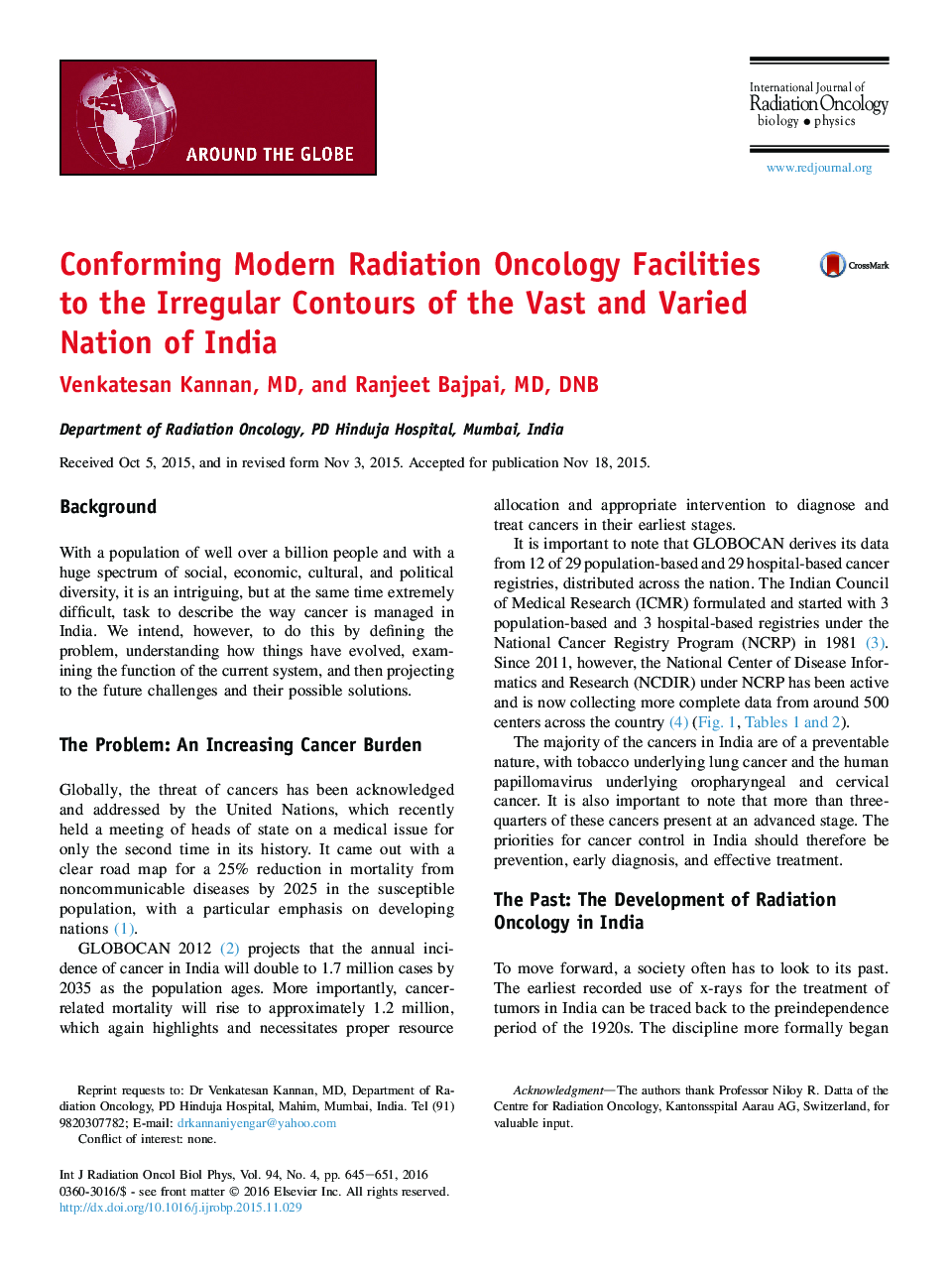 Conforming Modern Radiation Oncology Facilities toÂ the Irregular Contours of the Vast and Varied Nation of India