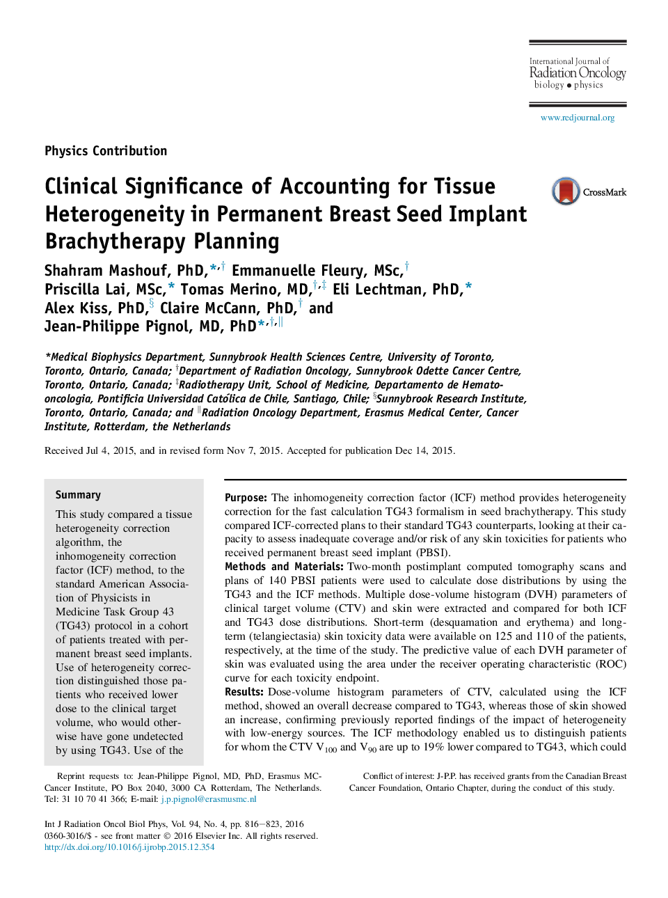 Clinical Significance of Accounting for Tissue Heterogeneity in Permanent Breast Seed Implant Brachytherapy Planning