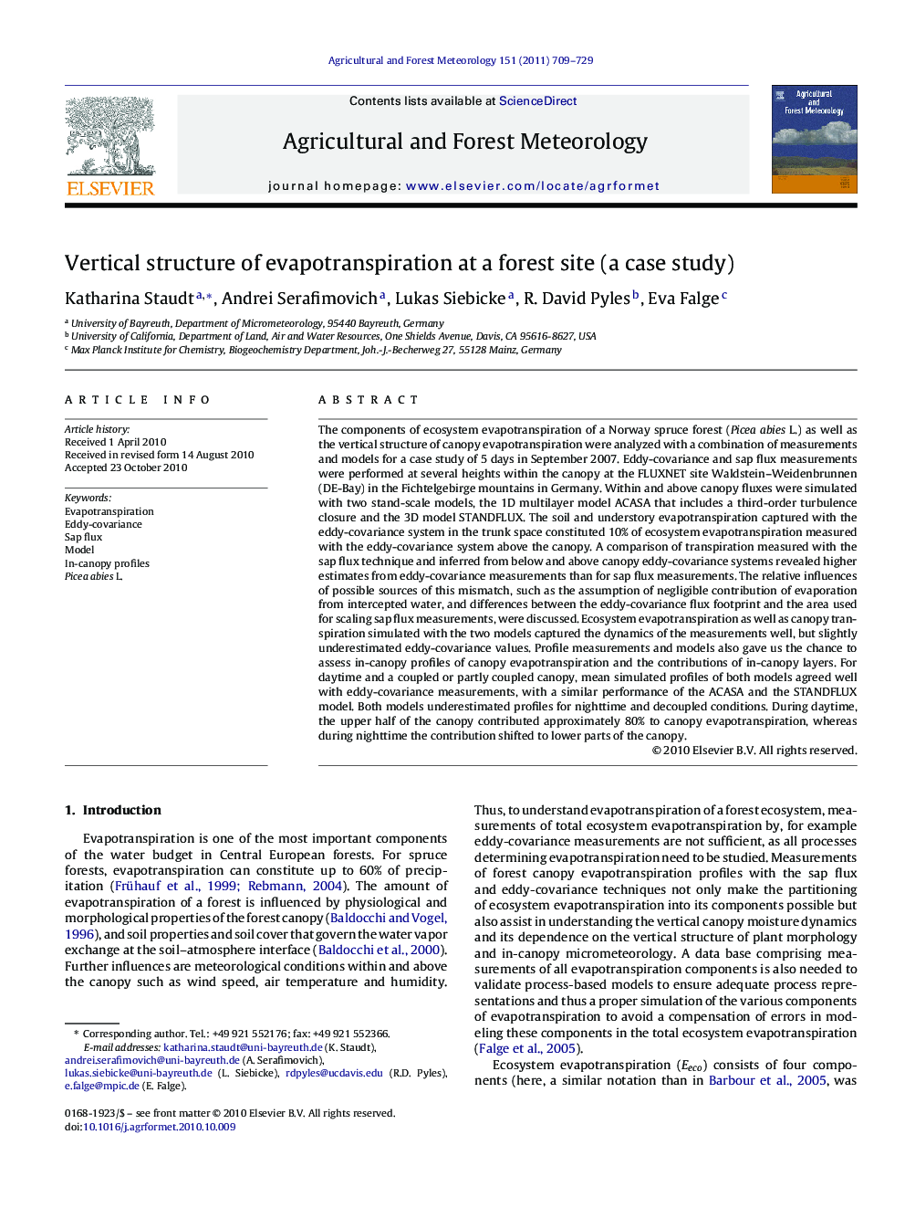 Vertical structure of evapotranspiration at a forest site (a case study)