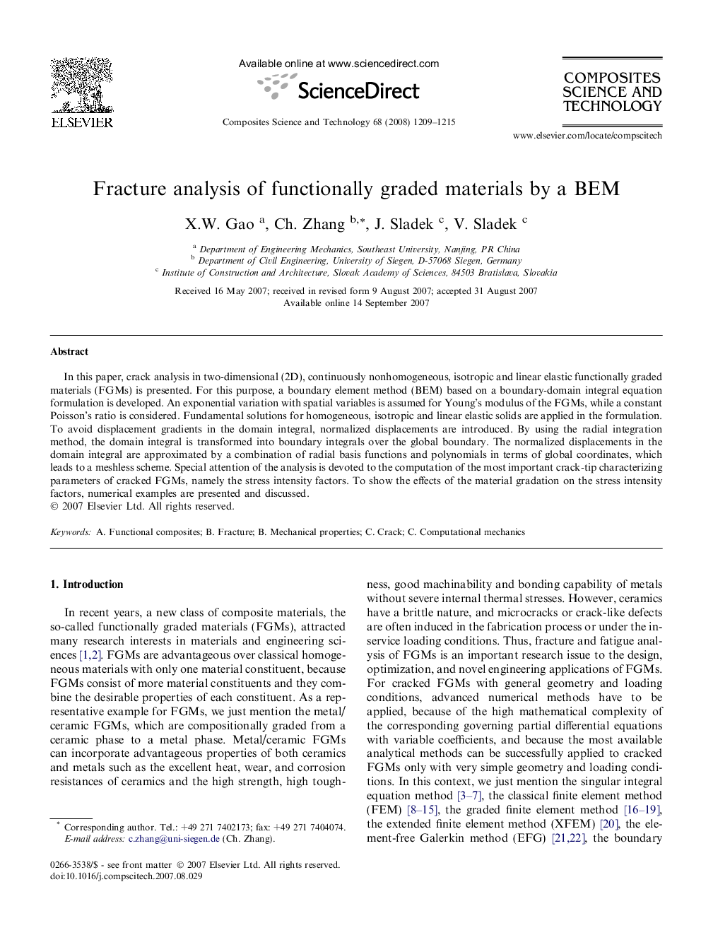 Fracture analysis of functionally graded materials by a BEM