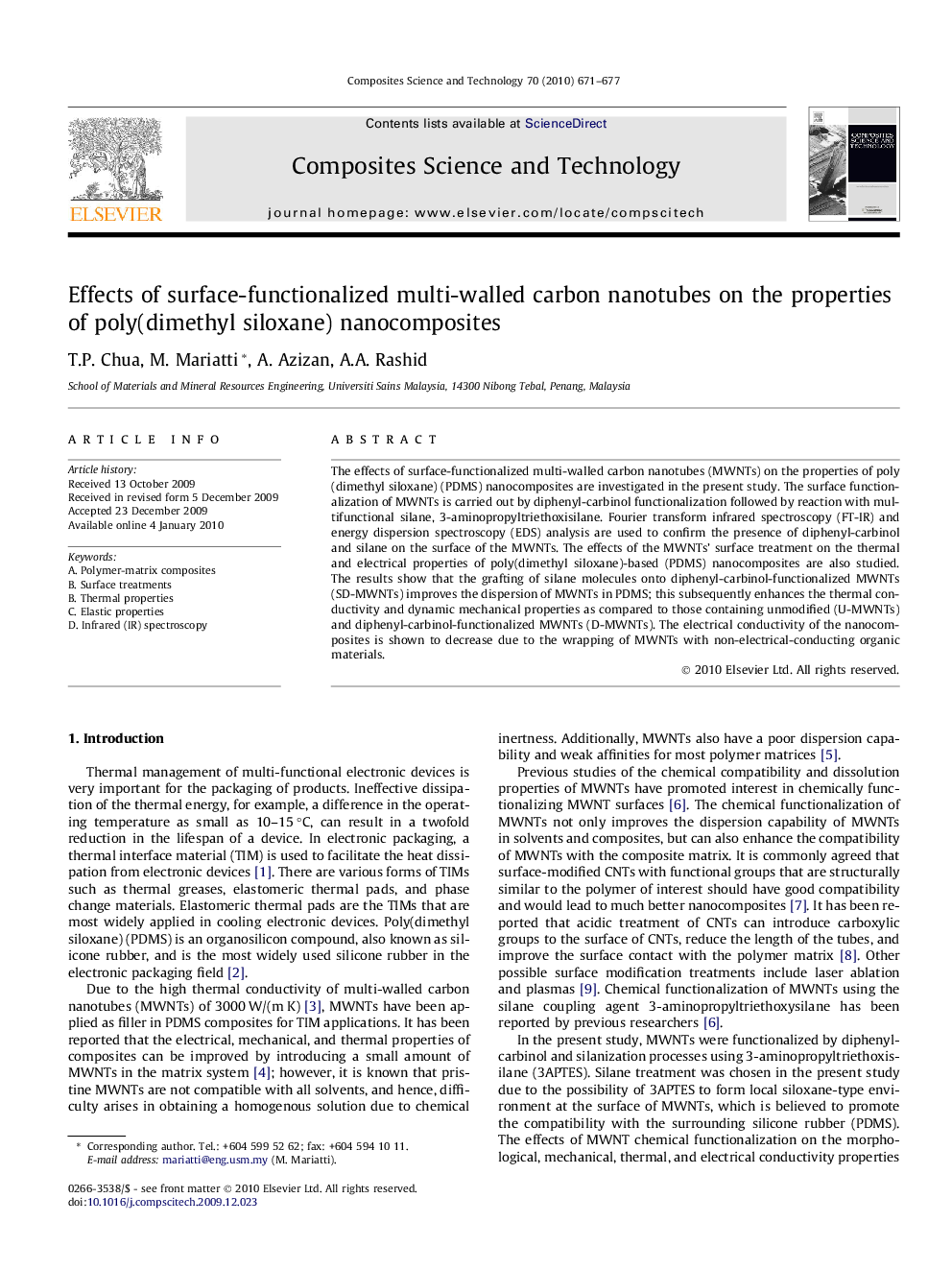 Effects of surface-functionalized multi-walled carbon nanotubes on the properties of poly(dimethyl siloxane) nanocomposites