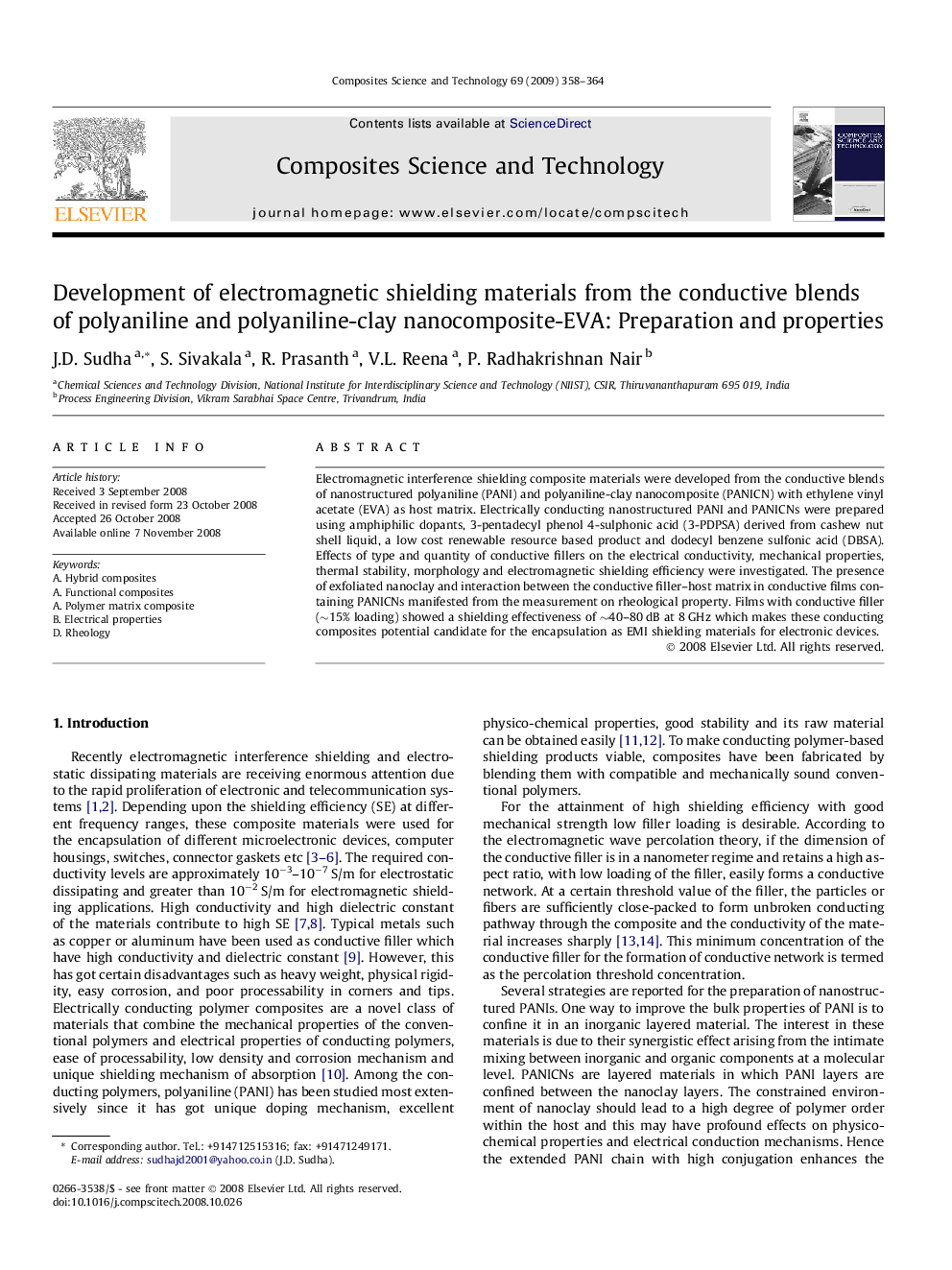 Development of electromagnetic shielding materials from the conductive blends of polyaniline and polyaniline-clay nanocomposite-EVA: Preparation and properties