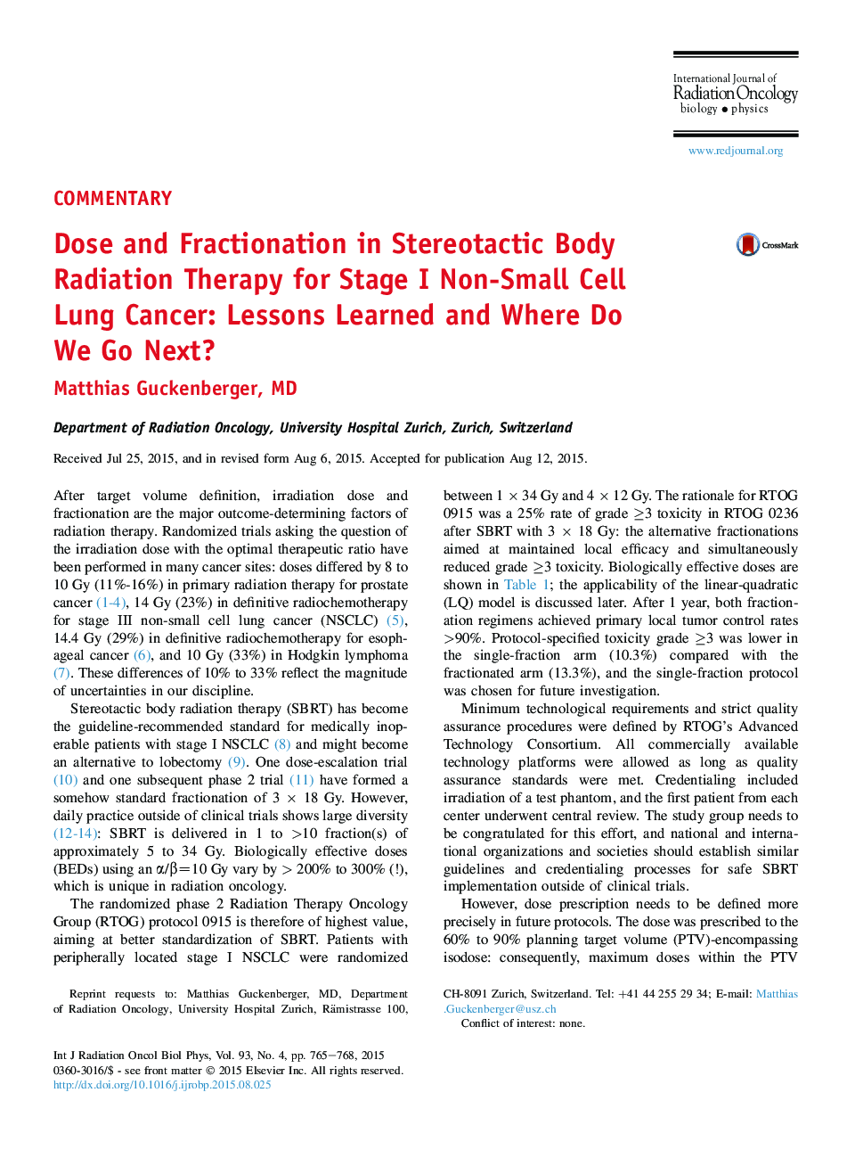 عکس صفحه اول مقاله: Dose and Fractionation in Stereotactic Body Radiation Therapy for Stage I Non-Small Cell Lung Cancer: Lessons Learned and Where Do We Go Next? Dose and Fractionation in Stereotactic Body Radiation Therapy for Stage I Non-Small Cell Lung Cancer: Lessons Learned and Where Do We Go Next?