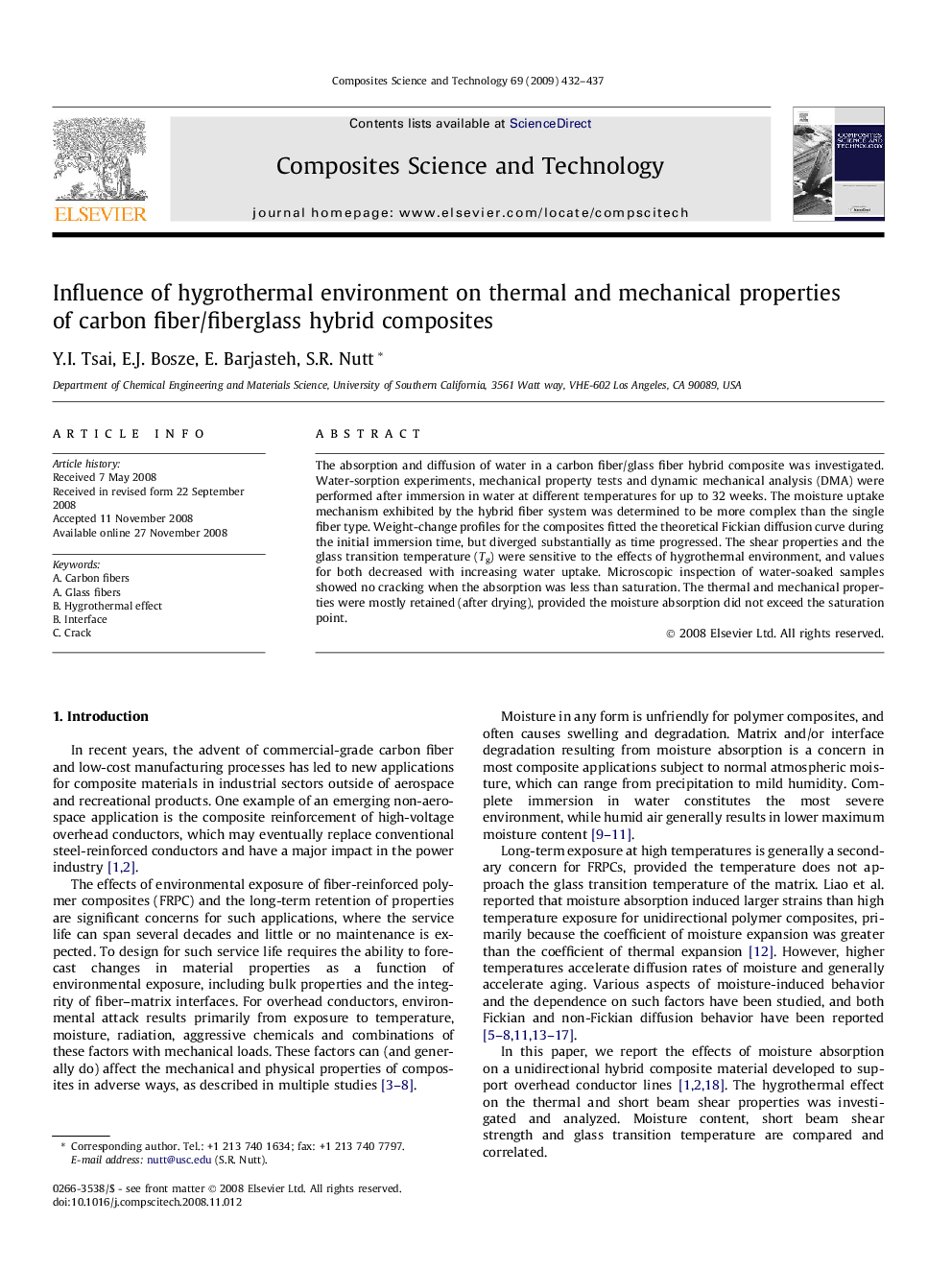 Influence of hygrothermal environment on thermal and mechanical properties of carbon fiber/fiberglass hybrid composites