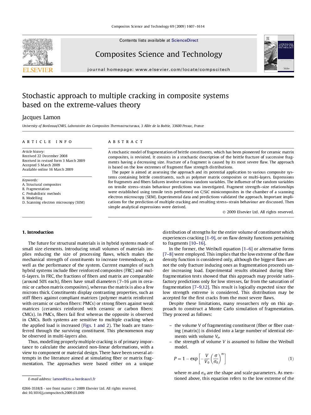 Stochastic approach to multiple cracking in composite systems based on the extreme-values theory